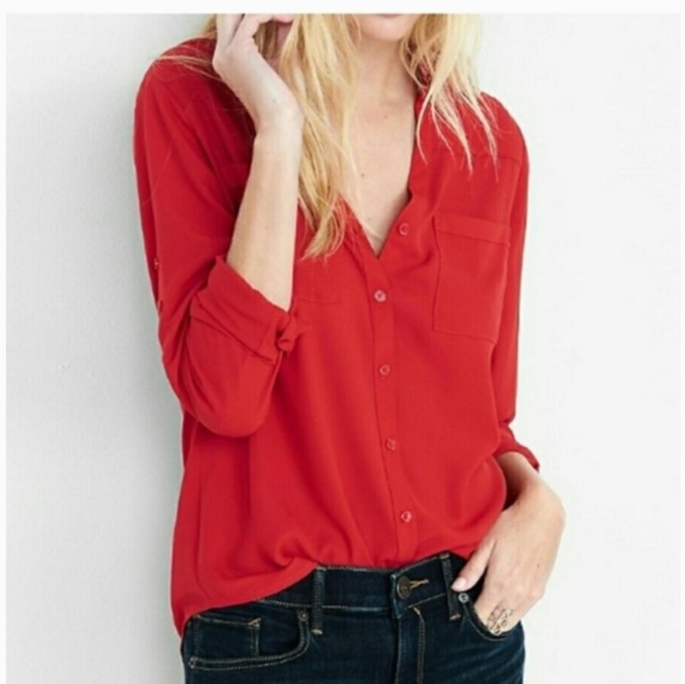 Express Red Portofino button up down blouse - Picture 2 of 4